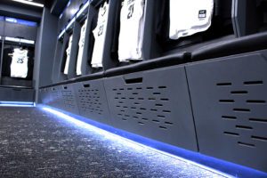 Colorado Buffaloes Basketball custom lockers custom routing for ventilation and LED toekick lighting