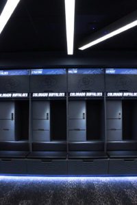 Colorado Buffaloes Basketball lockers elevation view without jerseys displayed